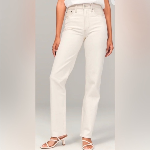 ABERCROMBIE & FITCH 90’s Straight Curve Love Jeans Cream Mixed Fabric - Picture 2 of 14